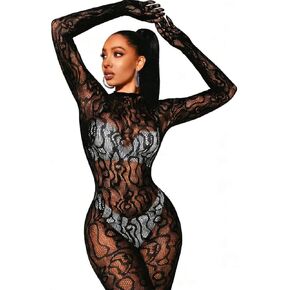 Women Sexy Fishnet Full Bodysuit, Mesh Lace Poster Jumpsuit Glow Party Rave Outfits, Body Stockings Halloween Costume in Kuwait