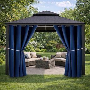 DIVA EN CAMINO DEC Outdoor Patio Curtain Waterproof Darkening Thermal Insulated Indoor Curtains for Bedroom, Porch, Living Room, Pergola, Cabana, W52 x L63, Navy, Set of 2 Panels in Kuwait