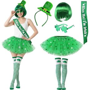 إكسسوارات زي عيد القديس باتريك للنساء، 6 قطع من عصابة الرأس ذات القبعة الخضراء والشعر المستعار شامروك وقفازات حزام الكتف وجوارب توتو الزي الأيرلندي in Kuwait