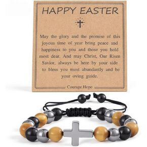 Cross Bracelet for Men Tigers Eye Beaded Bracelets Crystal Stone Bracelets for Women Triple Protection Healing Jesus Bracelet Christian Gifts for Men in Saudi Arabia