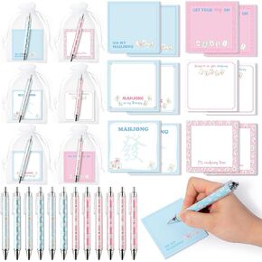 Mahjong Sticky Notes and Pens Set- 12 Sets Bulk of Mahjong Self-Stick Memo Notepads with Ballpoint Pens Organza Bags for Adults Kids Office Classroom Home Supplies Easter Holiday Birthday Party Favor in Saudi Arabia
