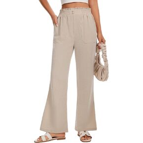 Women's Summer Casual Pants Lightweight Elastic Waist Trousers Straight Leg Loose Beach Slacks with Pockets in Kuwait