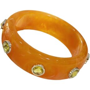 Chunky Acetate Bangle with Marble Veining & Colored Gemstones - Statement Resin Cuff Bracelet for Women in Saudi Arabia