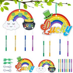 14 Pcs DIY St. Patrick's Day Craft March Crafts for Adults Shamrock Wind Chime Kit Irish Lucky Crafts Make Your Own Shamrock Lucky Gifts, St Patrick's Day Decoration Party Supplies in Kuwait