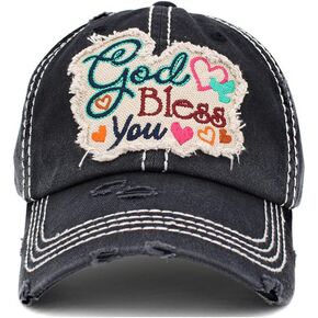 ScarvesMe Women's God Bless You Cotton Vintage Washed Distressed Stitch Baseball Cap Hat in Saudi Arabia