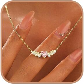 925 الفضة الاسترليني أجنحة الملاك القلائد القلب للنساء لطيف لذيذ الوردي تشيكوسلوفاكيا القلب قلادة قلادة زوجين القلائد الأم ابنة الصداقة قلادة قابل للتعديل المختنق قلادة هدايا عيد الأم in Kuwait