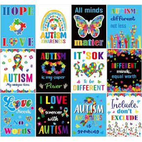 RUBOAOA Autism Awareness Month Posters, 12 Pcs Inspirational Autism Awareness Wall Art for Classroom, Bulletin Board Decorations, Autistic School Counseling Room Accessaries14×11 Inch in Kuwait