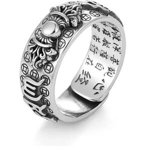 Feng Shui Vajra Mantra Ring, S925 Stering Silver Engrave Cameo Six Words Mantra Ring Protection Amulet Wealth Lucky Love Jewelry, Adjustable Rings for Men Women in Saudi Arabia