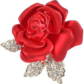 Rose Flower Brooch Pin, 3D Crystal Rose Pin Rhinestone Floral Brooch Vintage Red Brooches 3D Floral Dress Accessories Red Roses Crystal Pins for Women Girls Hat Bag Suit Dress in Saudi Arabia