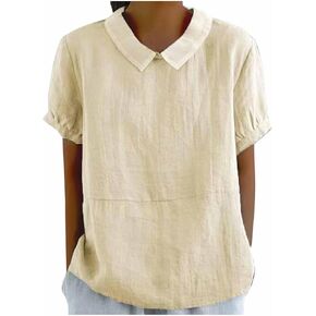 Tops for Women Trendy Collared Short Sleeve Shirts Casual Loose Fitted Linen Blouses Fashion Soft Summer Tops in Kuwait