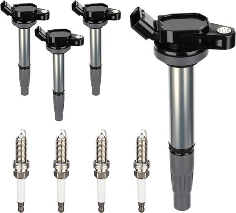 حزمة ملف الإشعال UF596 وشمعات الإشعال إيريديوم مناسبة لـ 2009 2010 2011 Toyota Corolla Matrix Prius 2012 2013 2014 2015 2017 Lexus Scion IM XD Pontiac Vibe 1.8L L4, OE# UF619 90919-02258 C1714، مجموعة من 4 in Kuwait