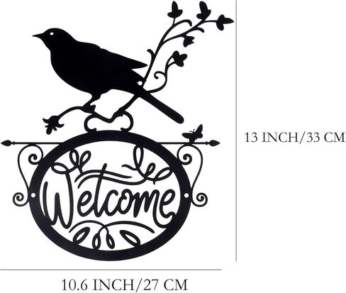 AIM & GGKK Welcome Sign Wall Decor - Black Metal Welcome Wall Art with Bird and Floral Design, Vintage Front Door Decoration for Porch, Entryway in Kuwait