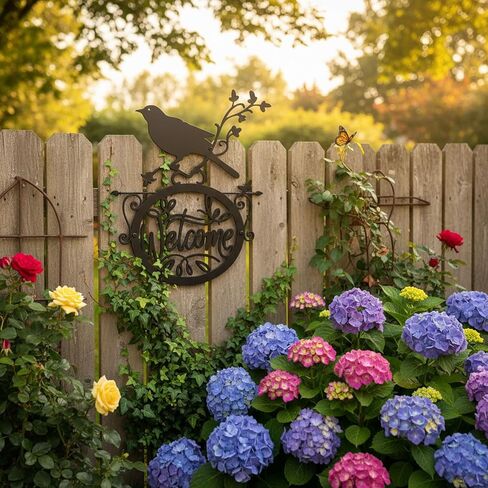 AIM & GGKK Welcome Sign Wall Decor - Black Metal Welcome Wall Art with Bird and Floral Design, Vintage Front Door Decoration for Porch, Entryway in Kuwait