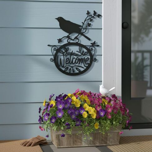 AIM & GGKK Welcome Sign Wall Decor - Black Metal Welcome Wall Art with Bird and Floral Design, Vintage Front Door Decoration for Porch, Entryway in Kuwait