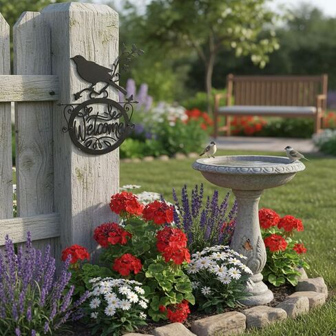 AIM & GGKK Welcome Sign Wall Decor - Black Metal Welcome Wall Art with Bird and Floral Design, Vintage Front Door Decoration for Porch, Entryway in Kuwait