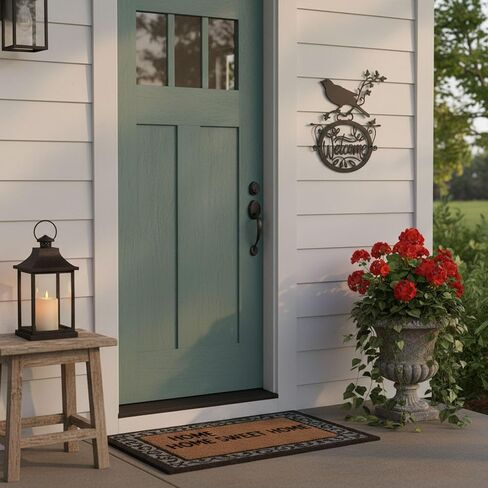 AIM & GGKK Welcome Sign Wall Decor - Black Metal Welcome Wall Art with Bird and Floral Design, Vintage Front Door Decoration for Porch, Entryway in Kuwait