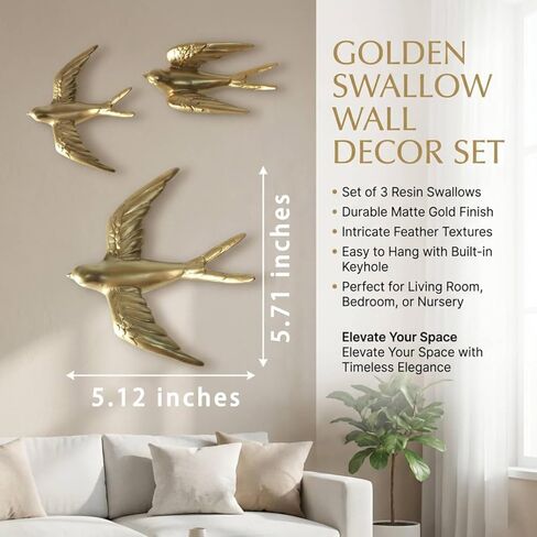ZASEUCI Bird Wall Sculpture Art Set of 3, 5.1 Inch Resin 3D Sculpted Birds, Hanging wall decor and Elegant wall art for Home, Stylish wall art for living room in Saudi Arabia