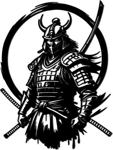 JEWLOVE Samurai Warrior Armor Metal Wall Decor- Traditional Japanese Bushido Art, Black Indoor Outdoor Decor for Home (13.78"x10.31", Black) in Kuwait