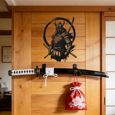 JEWLOVE Samurai Warrior Armor Metal Wall Decor- Traditional Japanese Bushido Art, Black Indoor Outdoor Decor for Home (13.78"x10.31", Black) in Kuwait