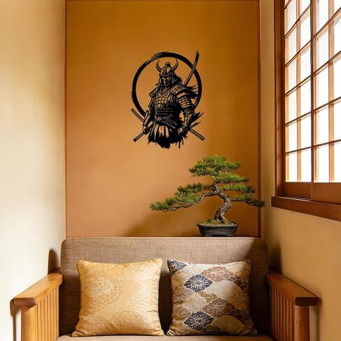 JEWLOVE Samurai Warrior Armor Metal Wall Decor- Traditional Japanese Bushido Art, Black Indoor Outdoor Decor for Home (13.78"x10.31", Black) in Kuwait