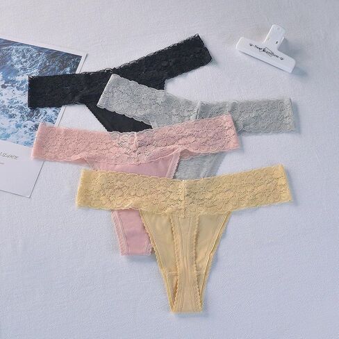 4pcs Women No Show Lace Stretch Sexy Low Waist Soft Underwear Cheeky Breathable Comfortable Panties in Saudi Arabia