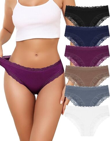6PCS Women's Cotton Lace Panties Soft, Stretchy, Breathable Underwear Playful Low-Rise Style Sizes S-XL in Saudi Arabia