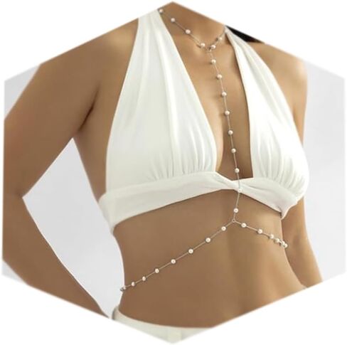 MODRSA Body Chain Jewelry for Women Pearl Body Jewelry for Women Sexy Silver Body Chains for Women Pearl Body Chain Pearl Waist Chain Jewelry Pearl Body Jewelry Belly Chain in Kuwait