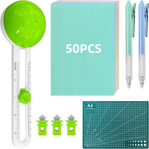 Circle Cutter, Craft Rotary Circle Cutter Compass Cut Paper Trimmer with 3 Replaceable Blades for Art and DIY Crafts, Cards Making Includes 50 Sheets of Cardstock, Cutting Mat and 2 Cutting Pens in Kuwait