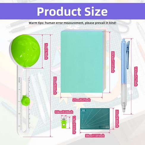 Circle Cutter, Craft Rotary Circle Cutter Compass Cut Paper Trimmer with 3 Replaceable Blades for Art and DIY Crafts, Cards Making Includes 50 Sheets of Cardstock, Cutting Mat and 2 Cutting Pens in Kuwait