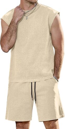 JEMLDL Men's 2 Piece Outfits Acid Wash Sleeveless Shirts and Shorts Track Suits Casual Summer Lounge Fashion Set in Saudi Arabia