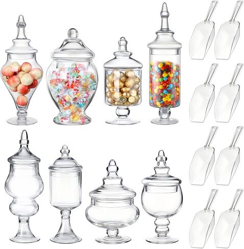 6 Sets Glass Apothecary Jars with Lids and Scoops 3 Styles Clear Candy Jars with Lids for Candy Buffets Candy Display Containers Bath Salt Container for Cookie Crafts Bathroom Kitchen Storage in Saudi Arabia