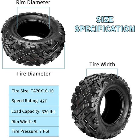 20x10-10 ATV Tires 6PR Tubeless - All Terrain Tires for Trail, Mud, Sand & Dirt | Max Load 330 lbs | Superior Traction & Puncture Resistance for Year-Round Riding (Set of 2, Black) in Kuwait