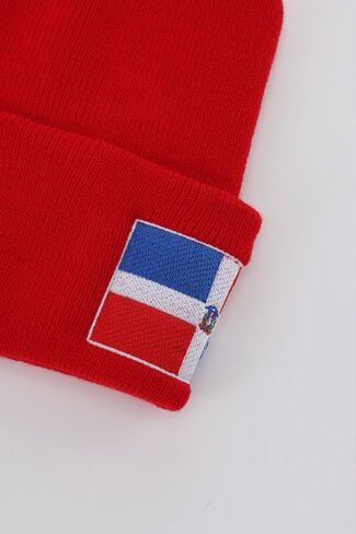 Red Dominican Republic Flag Embroidered Beanie for Men and Women, Soft Cotton Knit Winter Hat, Warm RD Pride Cuffed Skull Cap for Cold Weather in Saudi Arabia