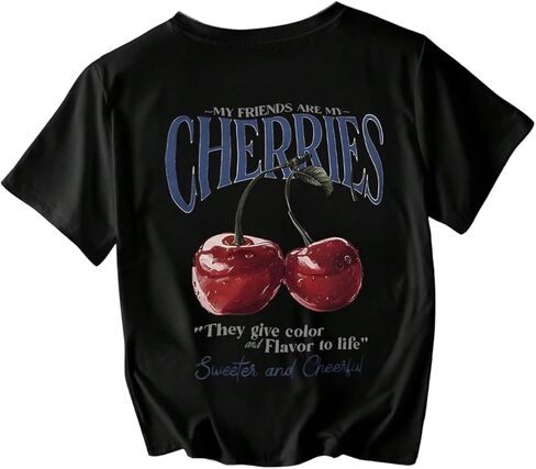 SweatyRocks Women's Lemon Graphic Short Sleeve T Shirts Letter Print Round Neck Summer Casual Tees in Kuwait