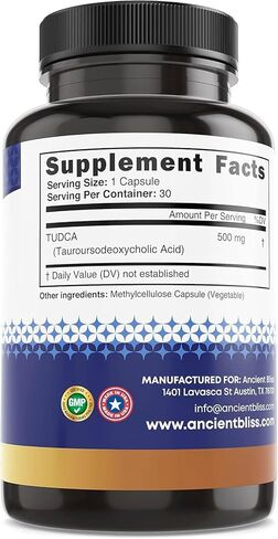 Tudca 500mg, 60 Capsules (Tauroursodeoxycholic Acid)- Bile Salts Liver Support Supplement, Natural Bitter Taste- Vegan Friendly, Non GMO, Gluten Free Capsules by Ancient Bliss in Kuwait