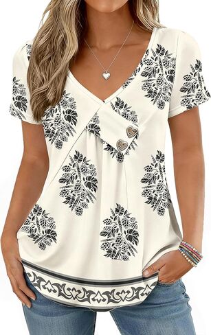 قمصان نسائية صيفية بأكمام قصيرة وأزرار ورقبة على شكل حرف V، ملابس كاجوال فضفاضة in Kuwait