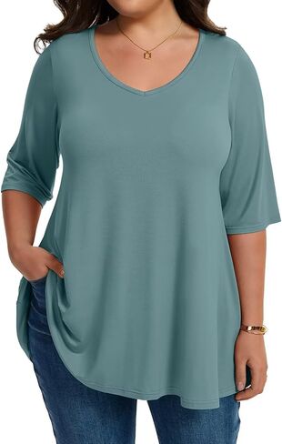 LARACE Elbow Sleeve Plus Size Tops for Women, Women's Half Sleeves Tunic Shirts Spring Summer Fall Clothes Blouse V Neck in Saudi Arabia