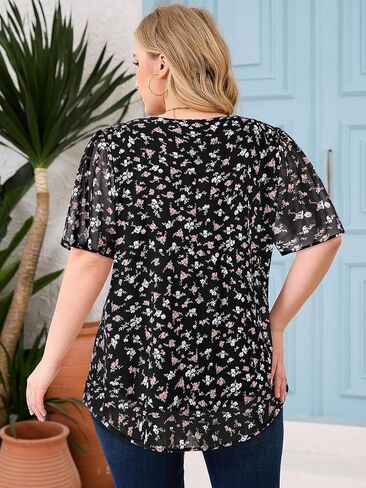 Amrto Plus Size Tops for Women Chiffon Blouses Square Neck Short Sleeve Fall Summer Business Casual Trendy(XL-5XL) in Kuwait
