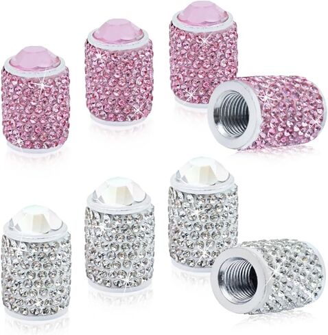 8 Pack Tire Valve Caps, SENHAI Handmade Crystal Rhinestone Diamonds Sparkly Tire Covers, Shiny Dustproof Car Accessories, Car/Motorcycle/Bicycle Universal-White and Pink in Saudi Arabia