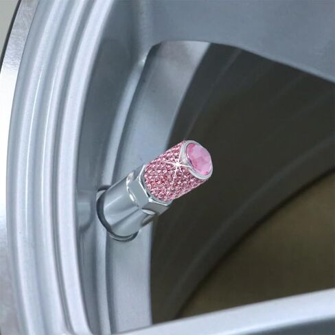 8 Pack Tire Valve Caps, SENHAI Handmade Crystal Rhinestone Diamonds Sparkly Tire Covers, Shiny Dustproof Car Accessories, Car/Motorcycle/Bicycle Universal-White and Pink in Saudi Arabia