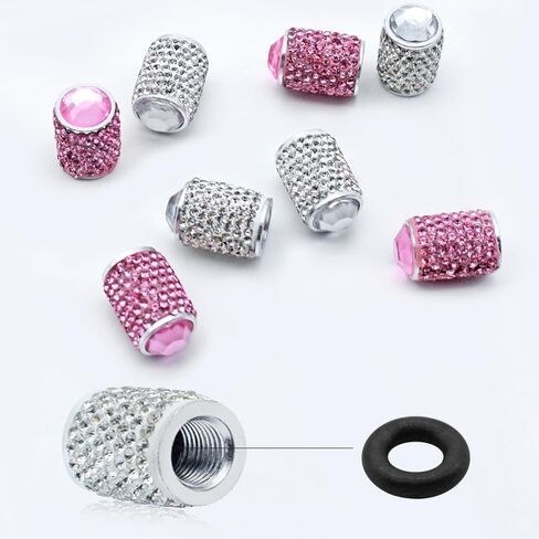 8 Pack Tire Valve Caps, SENHAI Handmade Crystal Rhinestone Diamonds Sparkly Tire Covers, Shiny Dustproof Car Accessories, Car/Motorcycle/Bicycle Universal-White and Pink in Saudi Arabia
