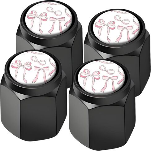 4 Pack Aluminum Tire Valve Stem Caps, Universal Air Valve Covers for Cars, Trucks, Bikes, Motorcycles, Corrosion & Dust Resistant(Pink Bows) in Saudi Arabia