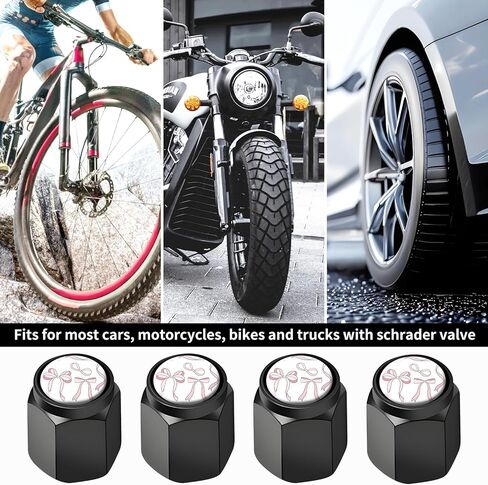 4 Pack Aluminum Tire Valve Stem Caps, Universal Air Valve Covers for Cars, Trucks, Bikes, Motorcycles, Corrosion & Dust Resistant(Pink Bows) in Saudi Arabia