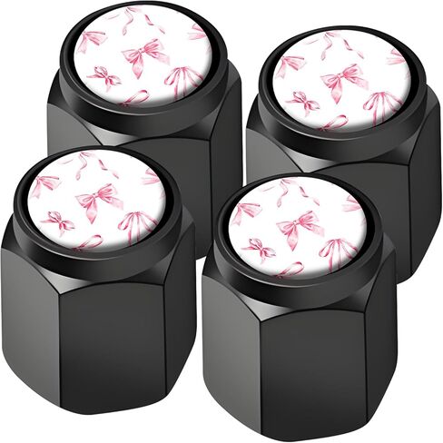 4 Pack Aluminum Tire Valve Stem Caps, Universal Air Valve Covers for Cars, Trucks, Bikes, Motorcycles, Corrosion & Dust Resistant(Pink Bows) in Saudi Arabia