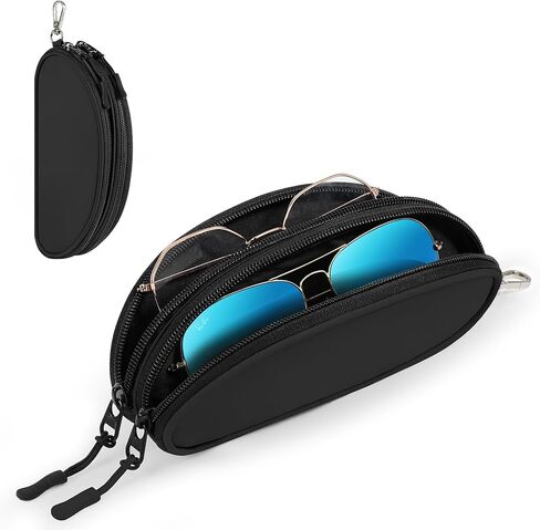 MoKo Double Eyeglass Case, Soft Sunglasses Pouch with Metal Clip & Zipper, Portable Travel Dual Glasses Case for Men Women in Saudi Arabia