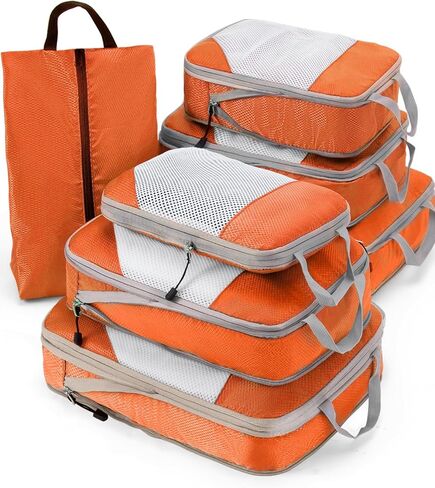 Meowoo 7 مجموعة مكعبات تعبئة مضغوطة للسفر، منظم حقيبة شبكي متين مع حقيبة أحذية، مكعبات سفر خفيفة الوزن وقابلة للتوسيع لتوفير المساحة in Kuwait