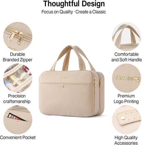 Hanke Hanging Travel Toiletry Bag for Women with Jewelry Organizer Compartment, Travel Essentials Toiletries and Makeup Bag, Water-Resistant & Stain-Resistant with Trolley Strap (Apricot) in Saudi Arabia