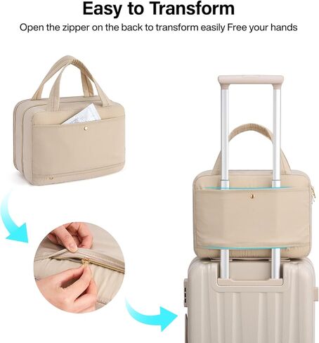 Hanke Hanging Travel Toiletry Bag for Women with Jewelry Organizer Compartment, Travel Essentials Toiletries and Makeup Bag, Water-Resistant & Stain-Resistant with Trolley Strap (Apricot) in Saudi Arabia