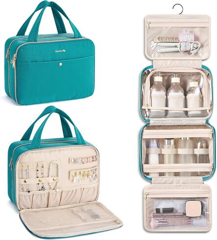 Hanke Hanging Travel Toiletry Bag for Women with Jewelry Organizer Compartment, Travel Essentials Toiletries and Makeup Bag, Water-Resistant & Stain-Resistant with Trolley Strap (Apricot) in Saudi Arabia