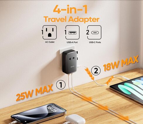 PD25W Mini Travel Adapter, Universal Power Adapter with 2 USB-C 1 USB-A, International Plug Adapter, Travel Essentials for US to EU UK AUS (Type-C/G/A/I), 1-Pack in Kuwait